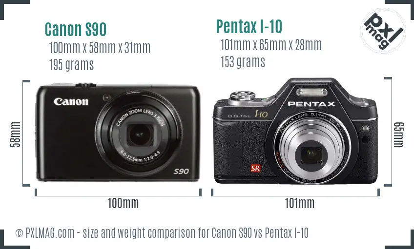 Canon S90 vs Pentax I-10 size comparison Canon S90 vs Pentax I-10 size comparison