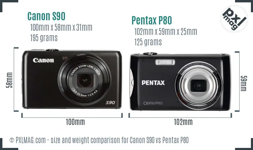 Canon S90 vs Pentax P80 size comparison Canon S90 vs Pentax P80 size comparison