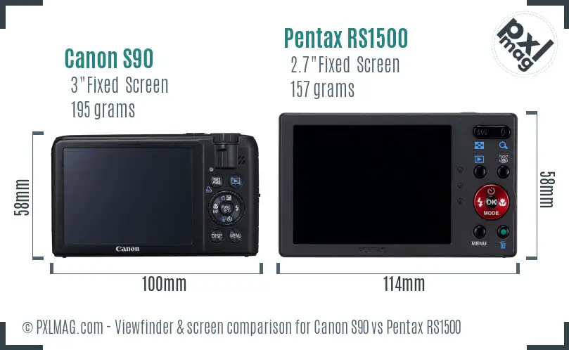 Canon S90 vs Pentax RS1500 Screen and Viewfinder comparison