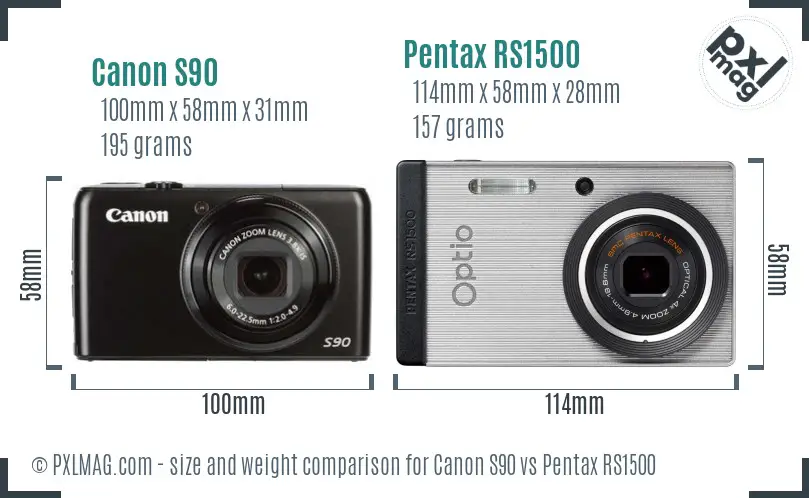 Canon S90 vs Pentax RS1500 size comparison