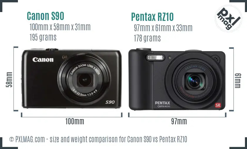 Canon S90 vs Pentax RZ10 size comparison Canon S90 vs Pentax RZ10 size comparison