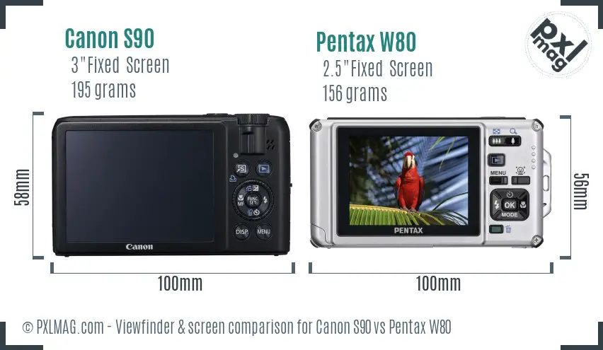 Canon S90 vs Pentax W80 Screen and Viewfinder comparison Canon S90 vs Pentax W80 Screen and Viewfinder comparison