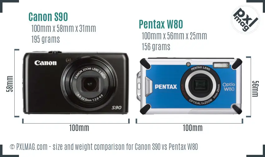 Canon S90 vs Pentax W80 size comparison Canon S90 vs Pentax W80 size comparison