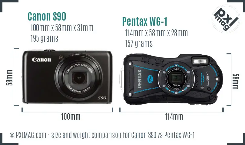 Canon S90 vs Pentax WG-1 size comparison