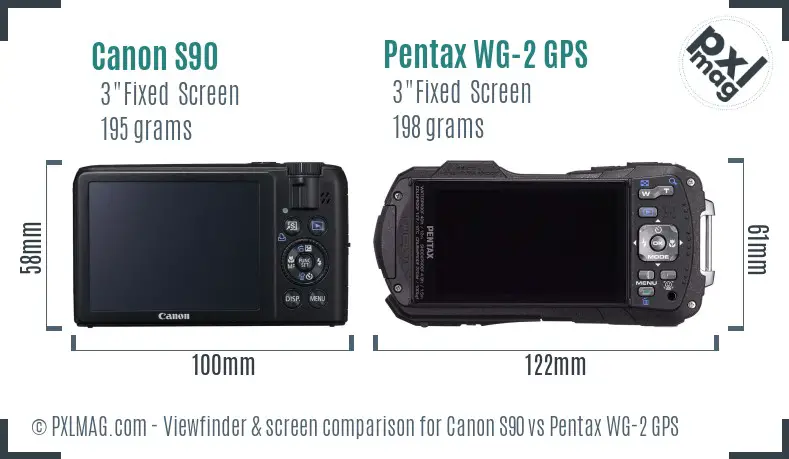 Canon S90 vs Pentax WG-2 GPS Screen and Viewfinder comparison