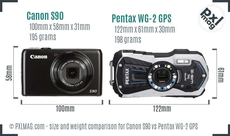 Canon S90 vs Pentax WG-2 GPS size comparison