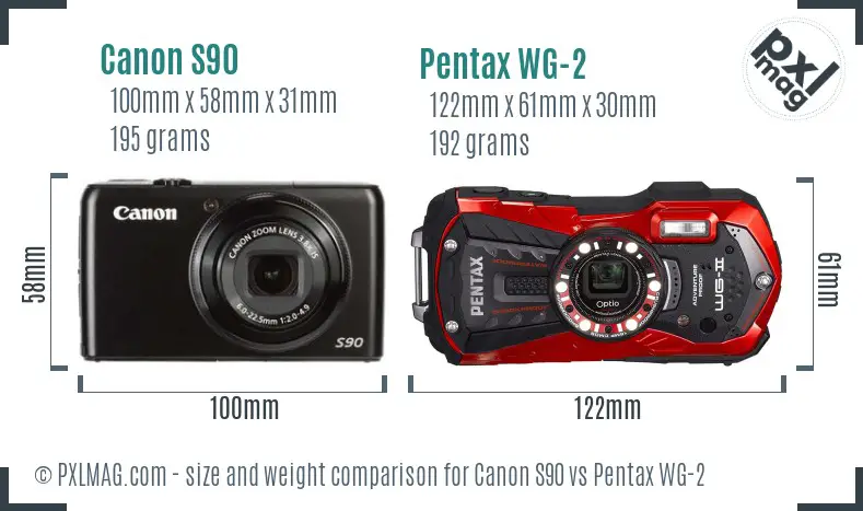 Canon S90 vs Pentax WG-2 size comparison