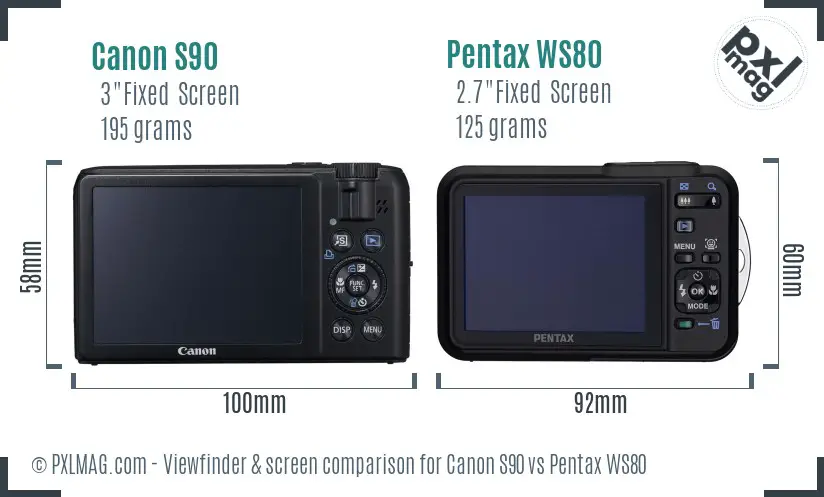 Canon S90 vs Pentax WS80 Screen and Viewfinder comparison