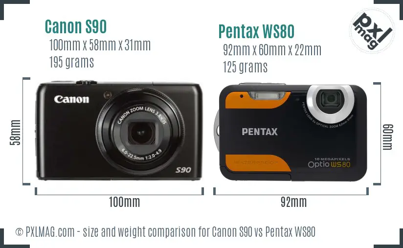 Canon S90 vs Pentax WS80 size comparison