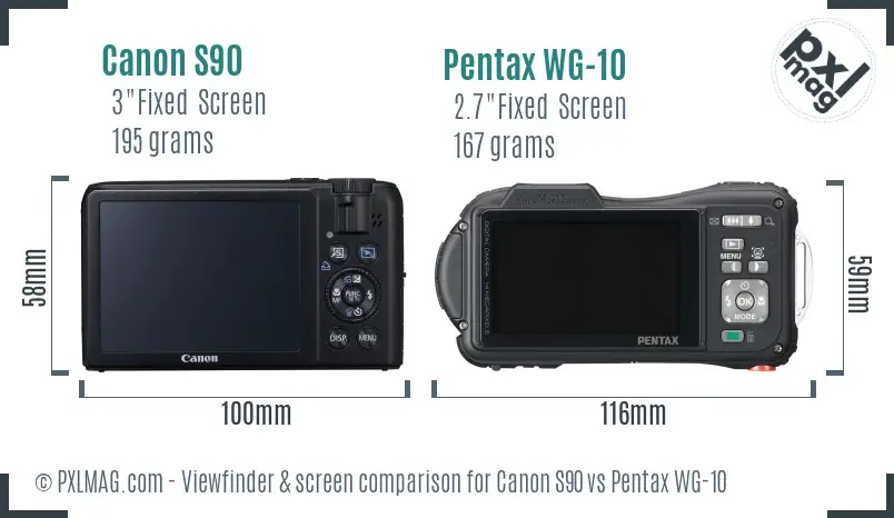Canon S90 vs Pentax WG-10 Screen and Viewfinder comparison