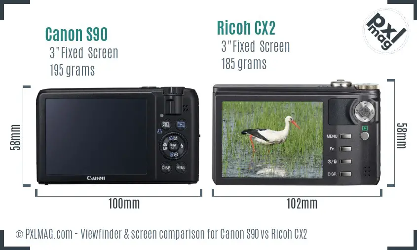 Canon S90 vs Ricoh CX2 Screen and Viewfinder comparison