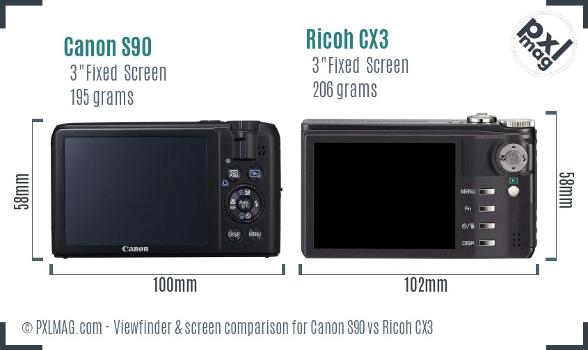 Canon S90 vs Ricoh CX3 Screen and Viewfinder comparison
