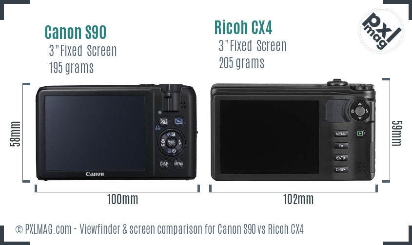 Canon S90 vs Ricoh CX4 Screen and Viewfinder comparison