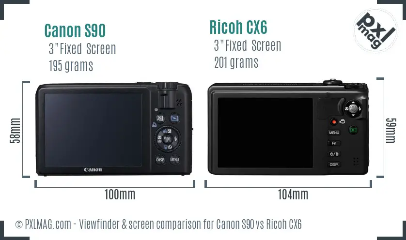 Canon S90 vs Ricoh CX6 Screen and Viewfinder comparison
