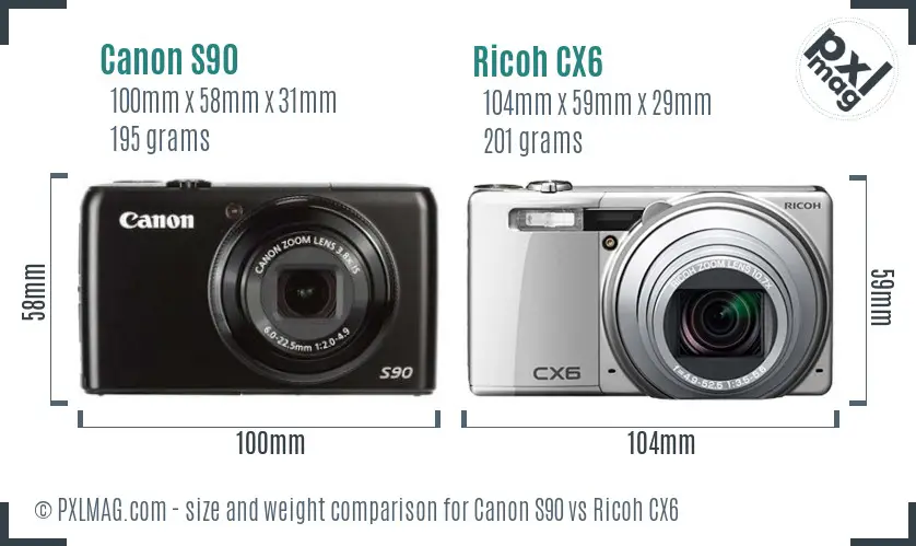 Canon S90 vs Ricoh CX6 size comparison