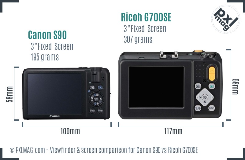 Canon S90 vs Ricoh G700SE Screen and Viewfinder comparison