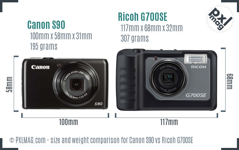 Canon S90 vs Ricoh G700SE size comparison