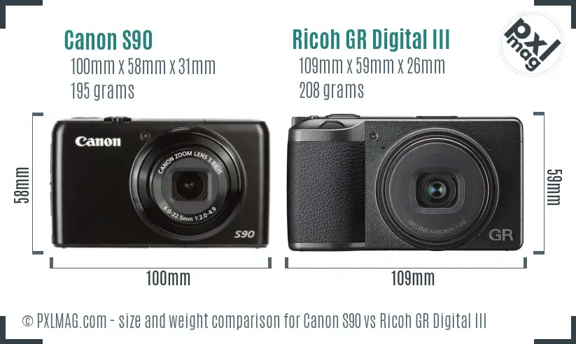 Canon S90 vs Ricoh GR Digital III size comparison Canon S90 vs Ricoh GR Digital III size comparison