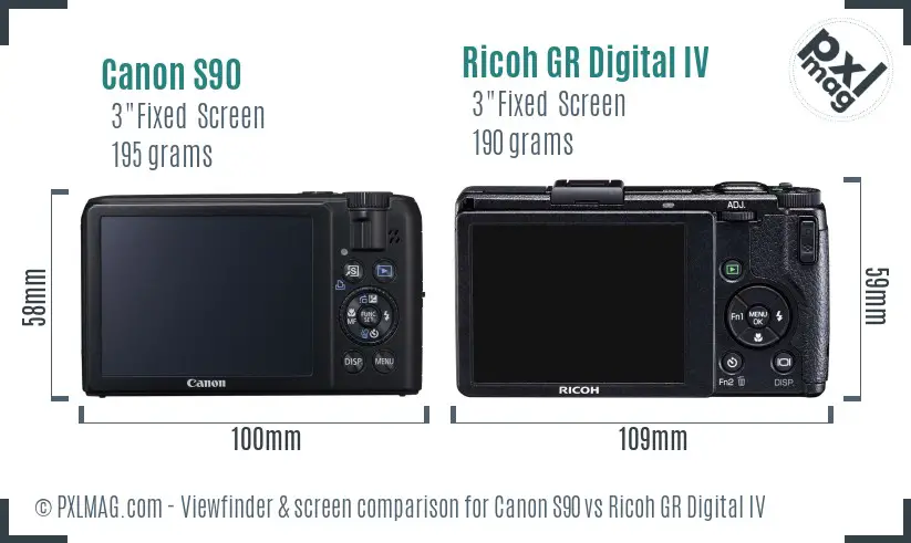 Canon S90 vs Ricoh GR Digital IV Screen and Viewfinder comparison