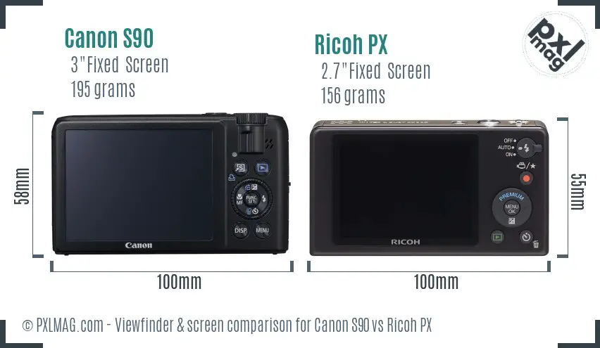 Canon S90 vs Ricoh PX Screen and Viewfinder comparison