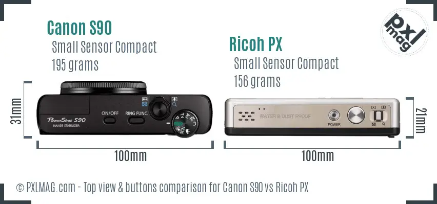 Canon S90 vs Ricoh PX top view buttons comparison