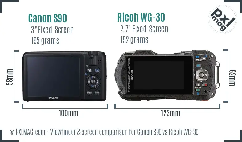 Canon S90 vs Ricoh WG-30 Screen and Viewfinder comparison