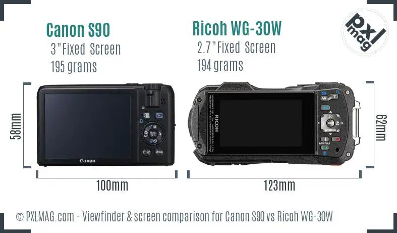 Canon S90 vs Ricoh WG-30W Screen and Viewfinder comparison