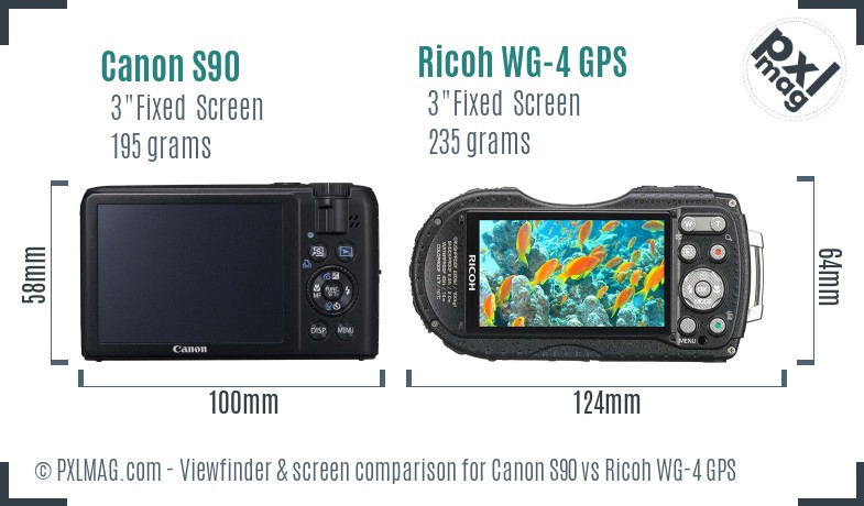 Canon S90 vs Ricoh WG-4 GPS Screen and Viewfinder comparison