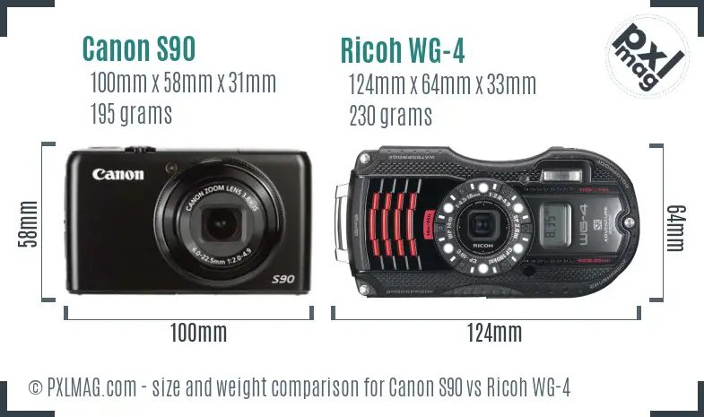 Canon S90 vs Ricoh WG-4 size comparison Canon S90 vs Ricoh WG-4 size comparison
