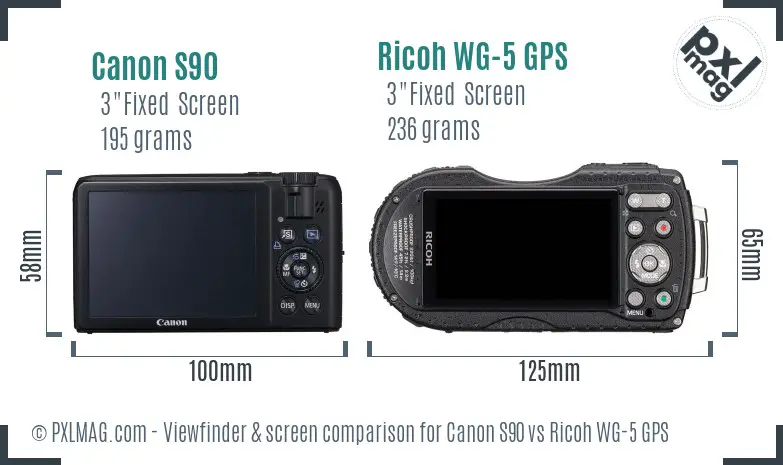 Canon S90 vs Ricoh WG-5 GPS Screen and Viewfinder comparison