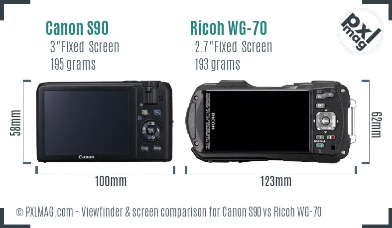 Canon S90 vs Ricoh WG-70 Screen and Viewfinder comparison