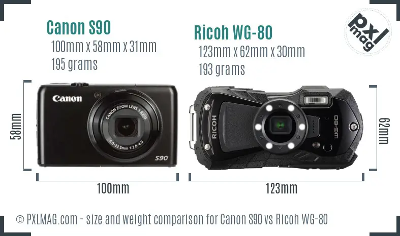 Canon S90 vs Ricoh WG-80 size comparison Canon S90 vs Ricoh WG-80 size comparison