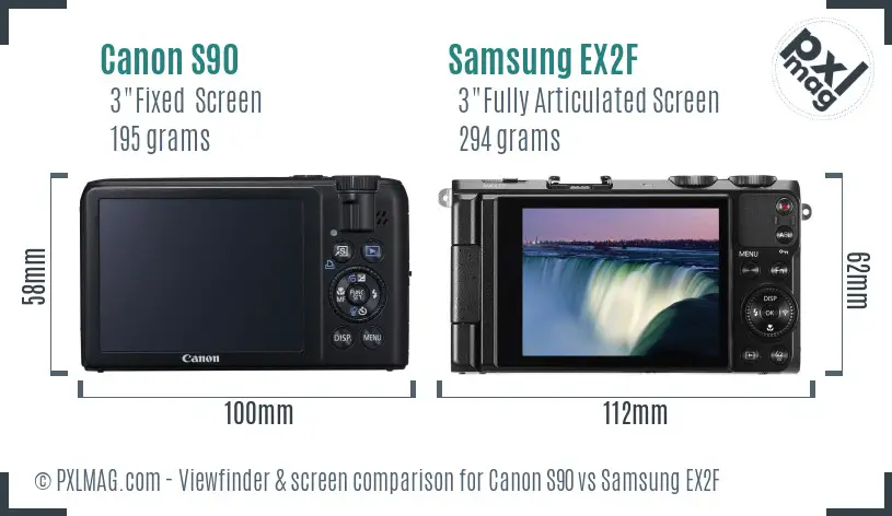 Canon S90 vs Samsung EX2F Screen and Viewfinder comparison