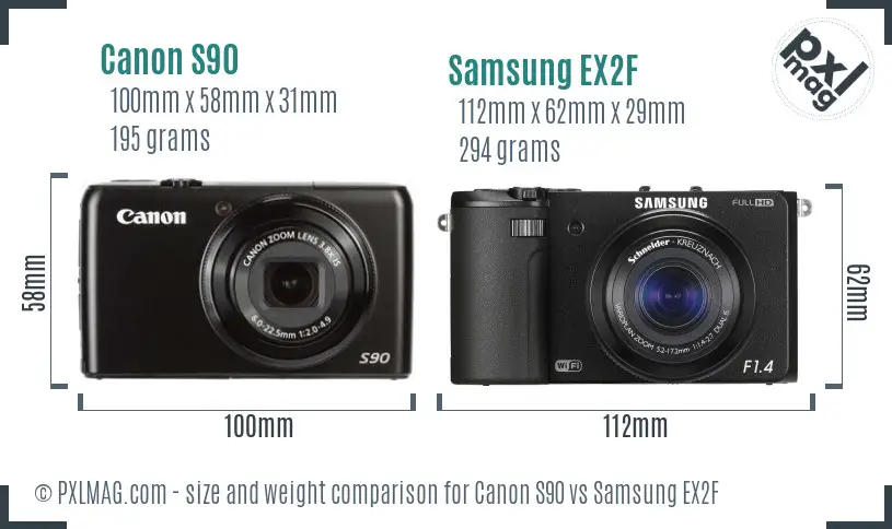 Canon S90 vs Samsung EX2F size comparison