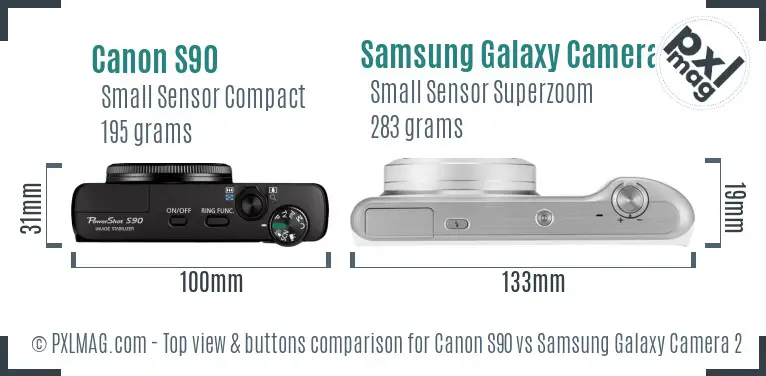Canon S90 vs Samsung Galaxy Camera 2 top view buttons comparison