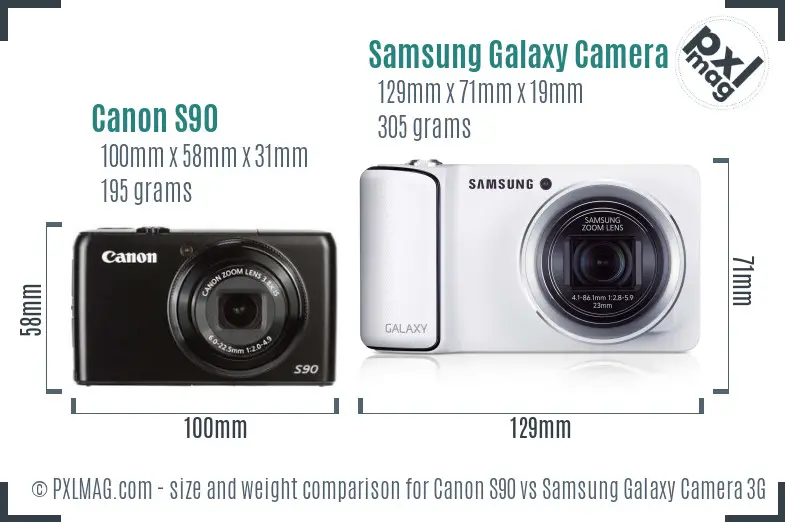 Canon S90 vs Samsung Galaxy Camera 3G size comparison