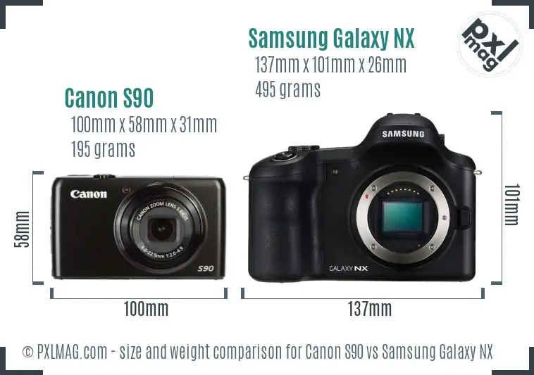 Canon S90 vs Samsung Galaxy NX size comparison