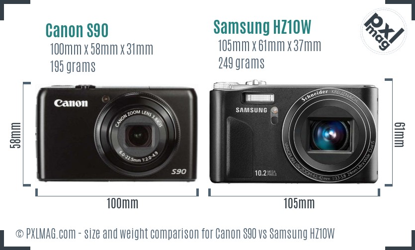 Canon S90 vs Samsung HZ10W size comparison