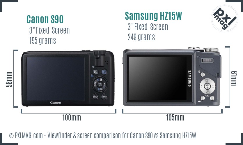 Canon S90 vs Samsung HZ15W Screen and Viewfinder comparison