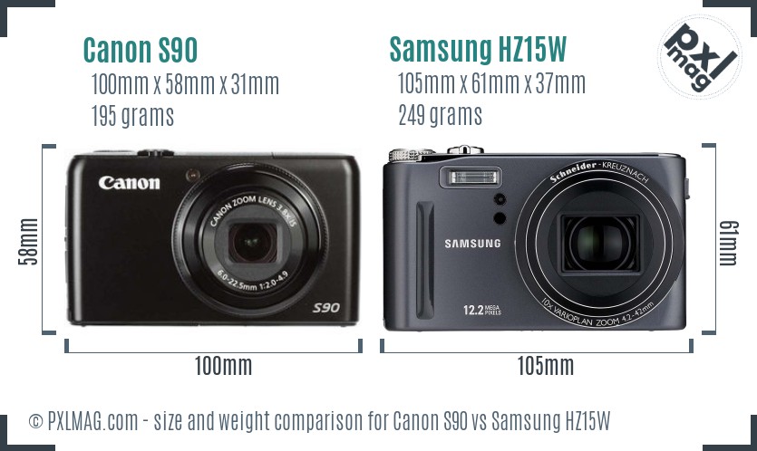 Canon S90 vs Samsung HZ15W size comparison