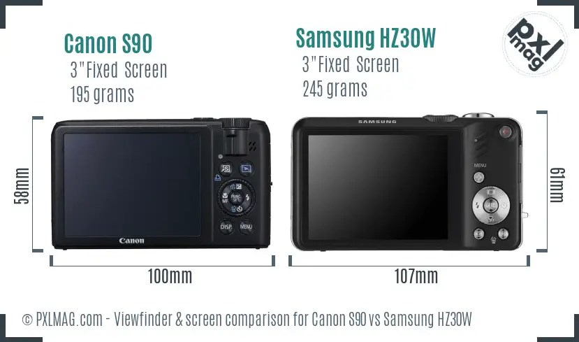Canon S90 vs Samsung HZ30W Screen and Viewfinder comparison