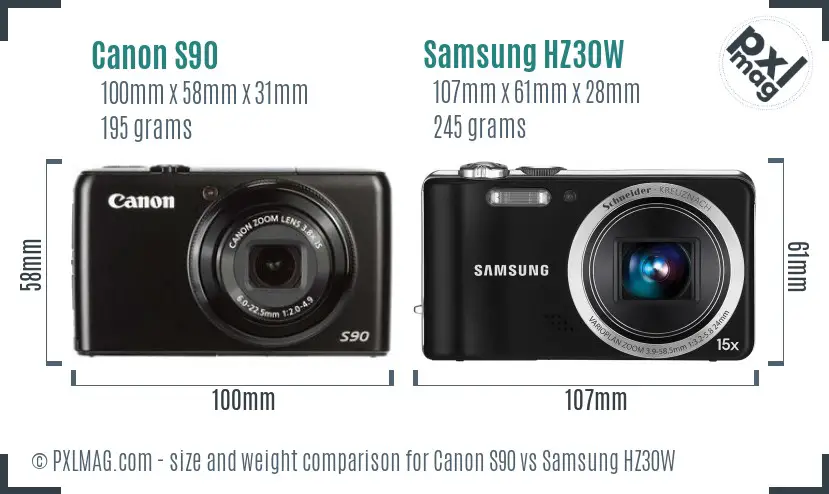 Canon S90 vs Samsung HZ30W size comparison