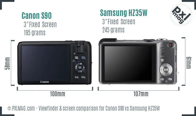 Canon S90 vs Samsung HZ35W Screen and Viewfinder comparison