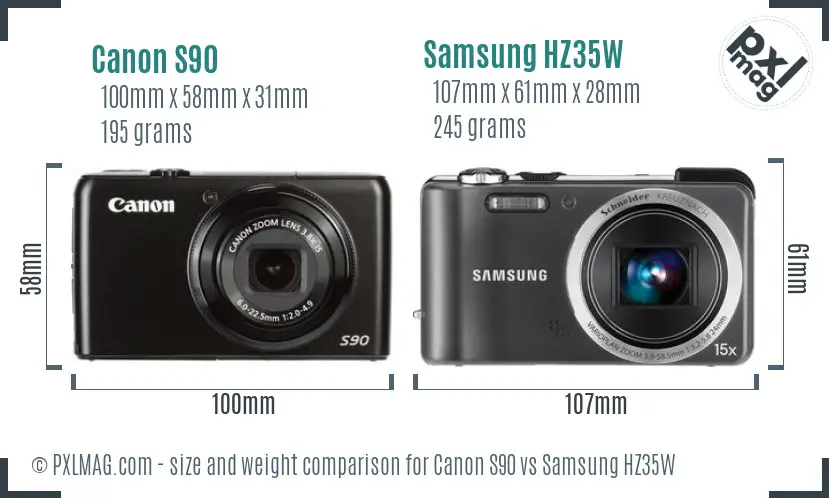 Canon S90 vs Samsung HZ35W size comparison