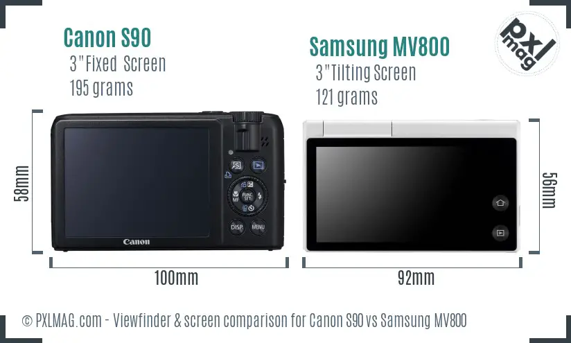 Canon S90 vs Samsung MV800 Screen and Viewfinder comparison