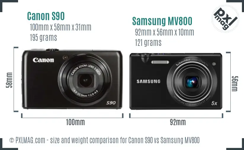 Canon S90 vs Samsung MV800 size comparison