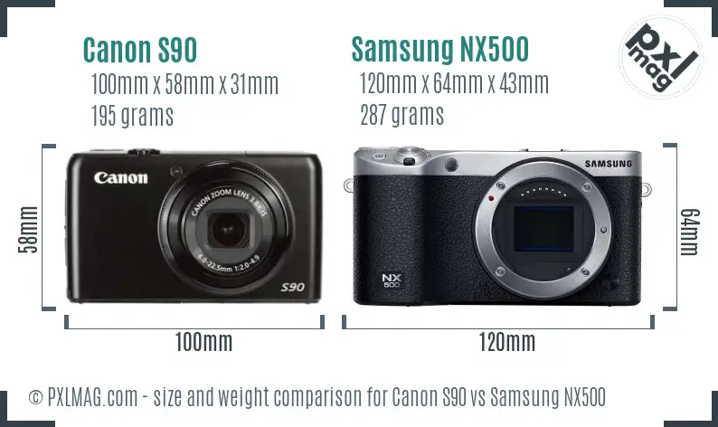 Canon S90 vs Samsung NX500 size comparison