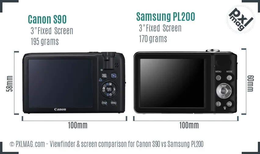 Canon S90 vs Samsung PL200 Screen and Viewfinder comparison