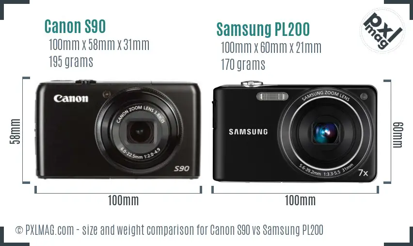 Canon S90 vs Samsung PL200 size comparison