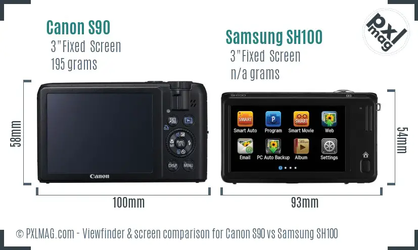Canon S90 vs Samsung SH100 Screen and Viewfinder comparison